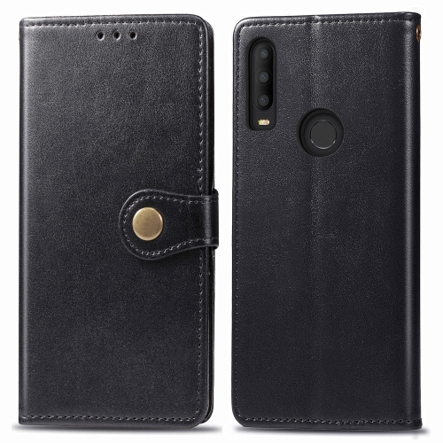 

For Alcatel 3X 2019 Retro Solid Color Leather Buckle Mobile Phone Protection Leather Case with Photo Frame & Card Slot & Wallet & Bracket Function(Black)