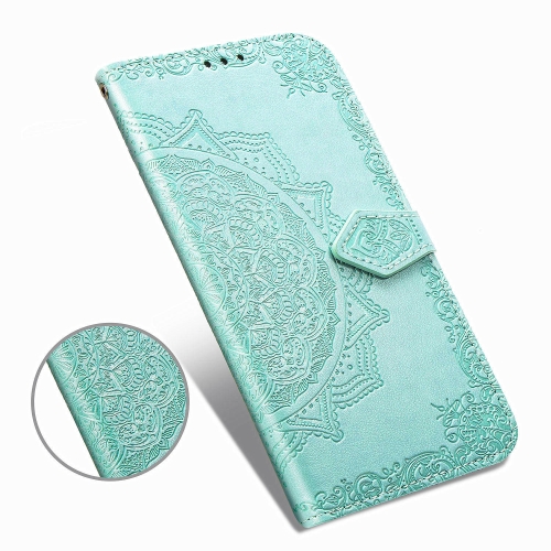

For Alcatel 3X 2019 Halfway Mandala Embossing Pattern Horizontal Flip Leather Case with Holder & Card Slots & Wallet & Photo Frame & Lanyard(Green)