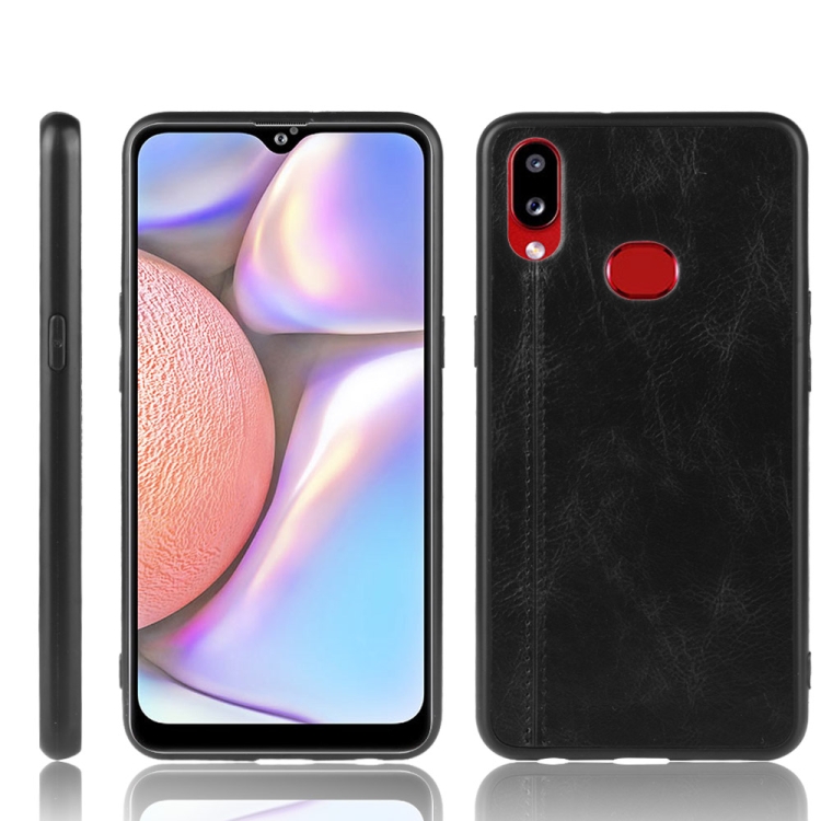 

For Galaxy A10s Shockproof Sewing Cow Pattern Skin PC + PU + TPU Case(Black)
