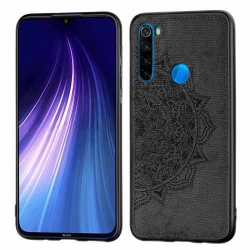 

For Xiaomi Redmi Note 8T Embossed Mandala Pattern PC + TPU + Fabric Phone Case with Lanyard & Magnetic(Black)