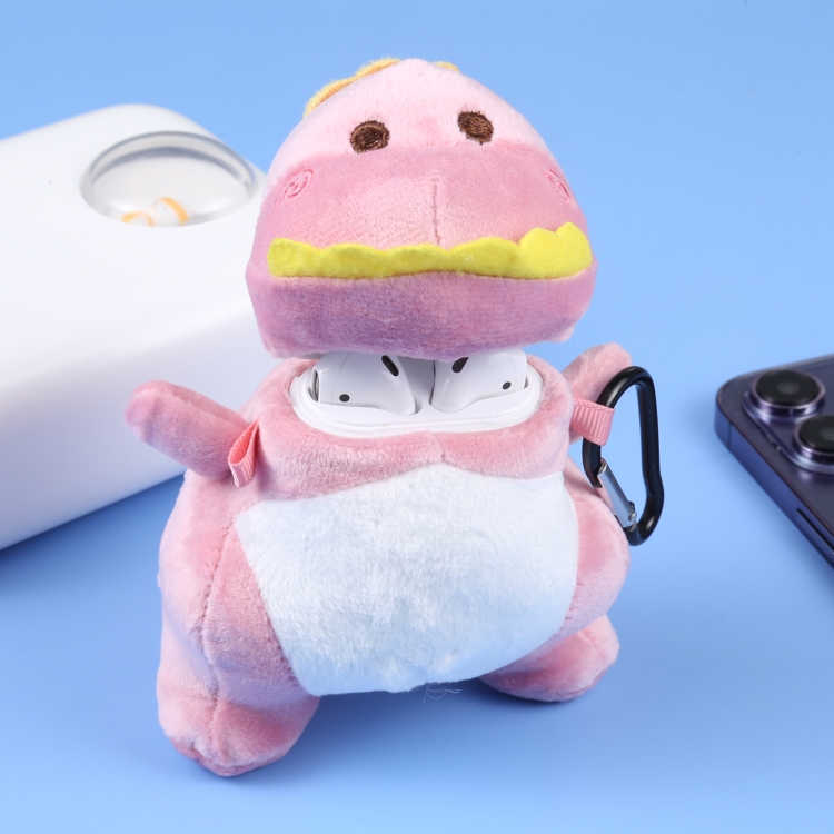 

For Apple AirPods 1/2 Generation Universal Plush Dinosaur Bluetooth Headphone Protective Case(Pink)