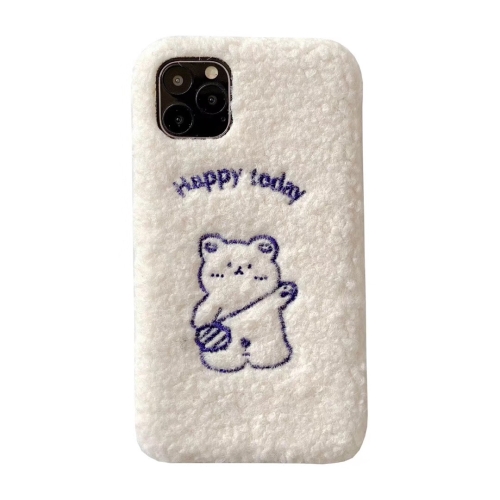 

For iPhone 11 Blue Happy Bear Autumn Winter Embroidered Plush Mobile Phone Protective Case