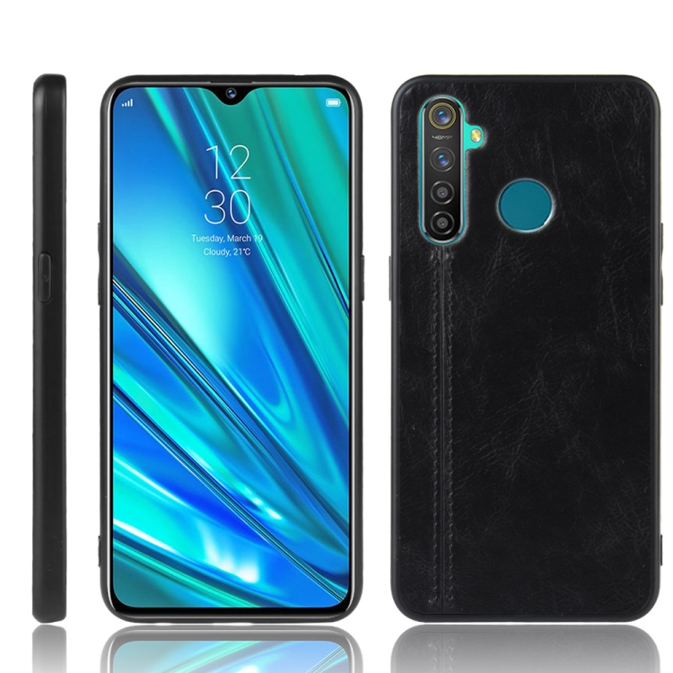 

For Oppo Realme 5 Shockproof Sewing Cow Pattern Skin PC + PU + TPU Case(Black)