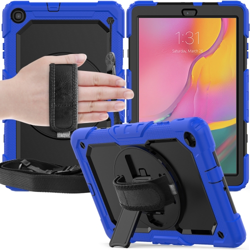 

For Galaxy Tab A10.1 2019 / T510 Shockproof Colorful Silica Gel + PC Protective Case, with Holder & Shoulder Strap(Blue)