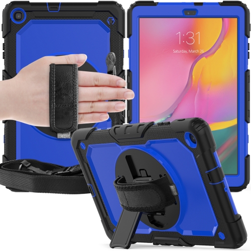 

For Galaxy Tab A10.1 2019 / T510 Shockproof Colorful Silica Gel + PC Protective Case, with Holder & Shoulder Strap(Black+Blue)