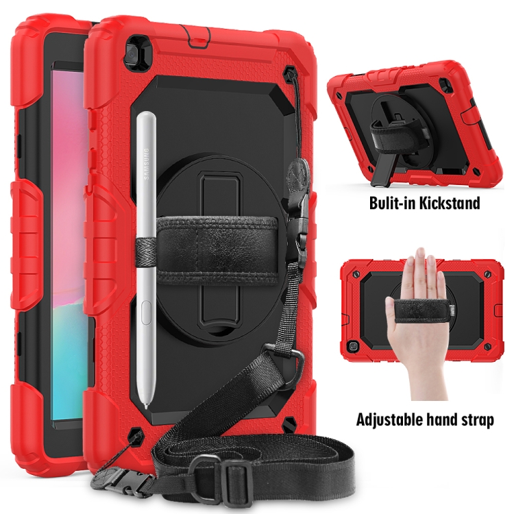 

For Galaxy Tab A8.0 2019 / T290 Shockproof Colorful Silica Gel + PC Protective Case, with Holder & Shoulder Strap & Hand Strap(Red)