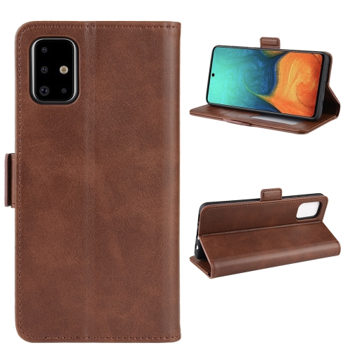 

For Galaxy A71 Double Buckle Crazy Horse Business Mobile Phone Holster with Card Wallet Bracket Function(Brown)