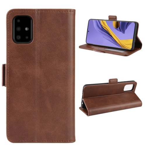 

For Galaxy A51 Double Buckle Crazy Horse Business Mobile Phone Holster with Card Wallet Bracket Function(Brown)