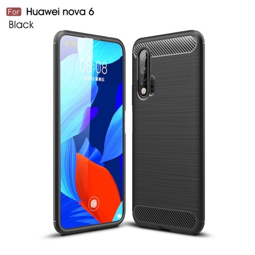 

For Huawei Nova 6 Brushed Texture Carbon Fiber TPU Case(Black)