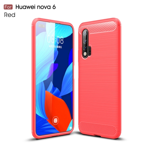 

For Huawei Nova 6 Brushed Texture Carbon Fiber TPU Case(Red)
