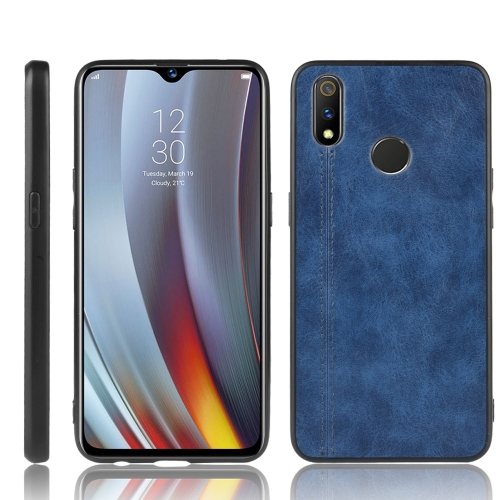 

For Oppo Realme 3 Shockproof Sewing Cow Pattern Skin PC + PU + TPU Case(Blue)