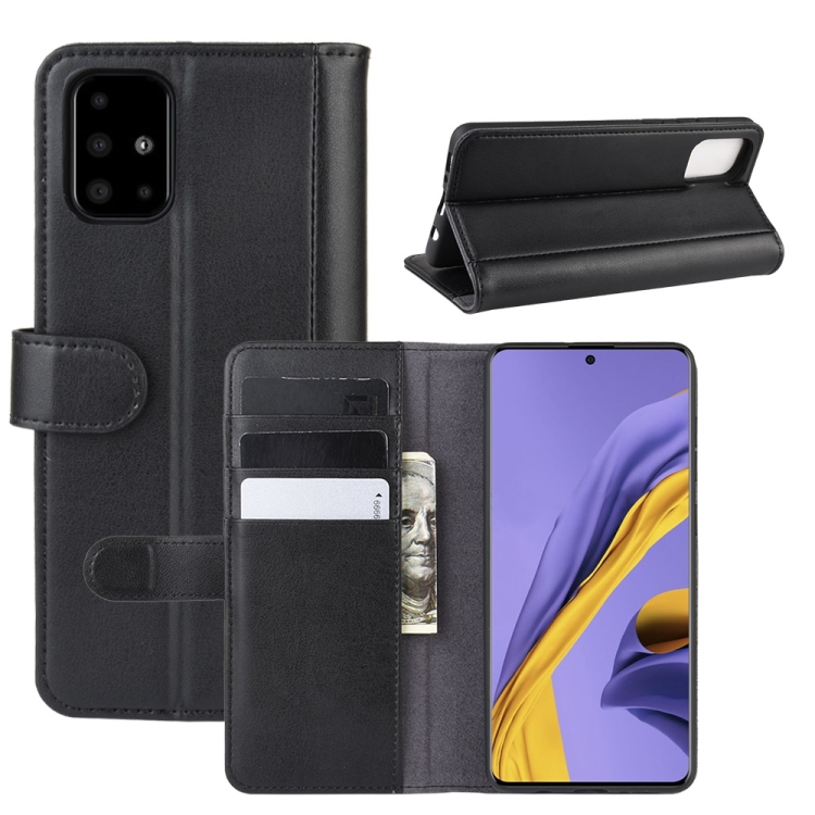 

For Galaxy A51 Horizontal Flip Genuine Leather Case with Holder & Card Slots & Wallet(Black)