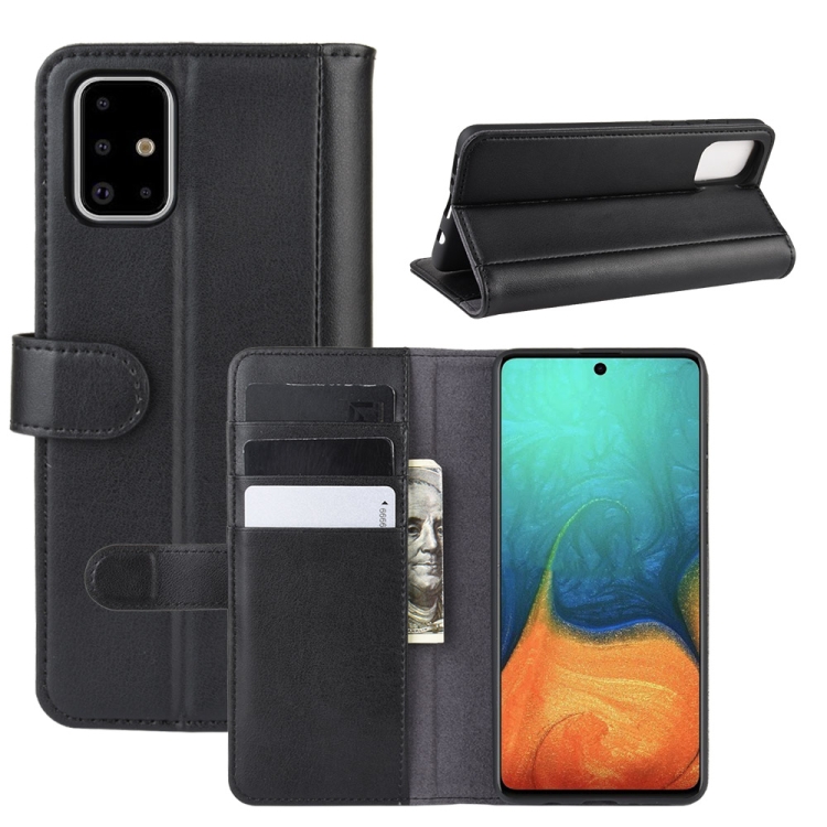 

For Galaxy A71 Horizontal Flip Genuine Leather Case with Holder & Card Slots & Wallet(Black)