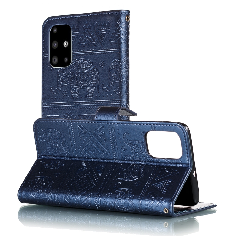 

For Galaxy A51 Elephant Embossing Pattern Horizontal Flip Leather Case with Holder & Card Slots & Wallet & Photo Frame & Lanyard(Dark Blue)