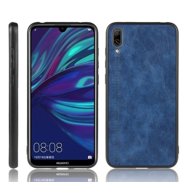 

For Huawei Enjoy 9 / Y7 Pro 2019 Shockproof Sewing Cow Pattern Skin PC + PU + TPU Case(Blue)