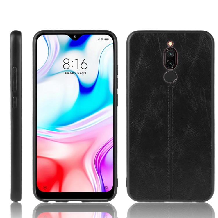 

For Xiaomi Redmi 8 Shockproof Sewing Cow Pattern Skin PC + PU + TPU Case(Black)