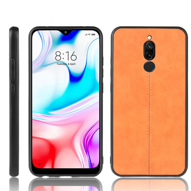 

For Xiaomi Redmi 8 Shockproof Sewing Cow Pattern Skin PC + PU + TPU Case(Orange)