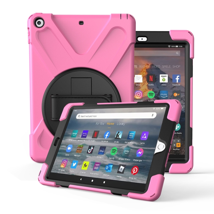 

For Amazon fire 7 (2017)(2019) 360 Degree Rotation PC + Silicone Protective Case with Holder & Hand-strap(Pink)