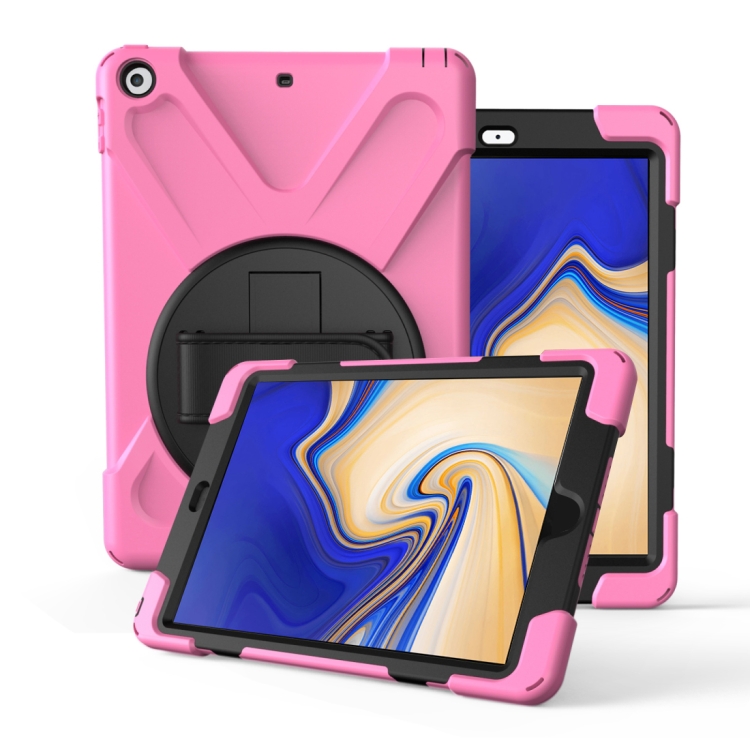 

For Galaxy Tab S4 10.5 T830/T835 360 Degree Rotation PC + Silicone Protective Case with Holder & Hand-strap(Pink)