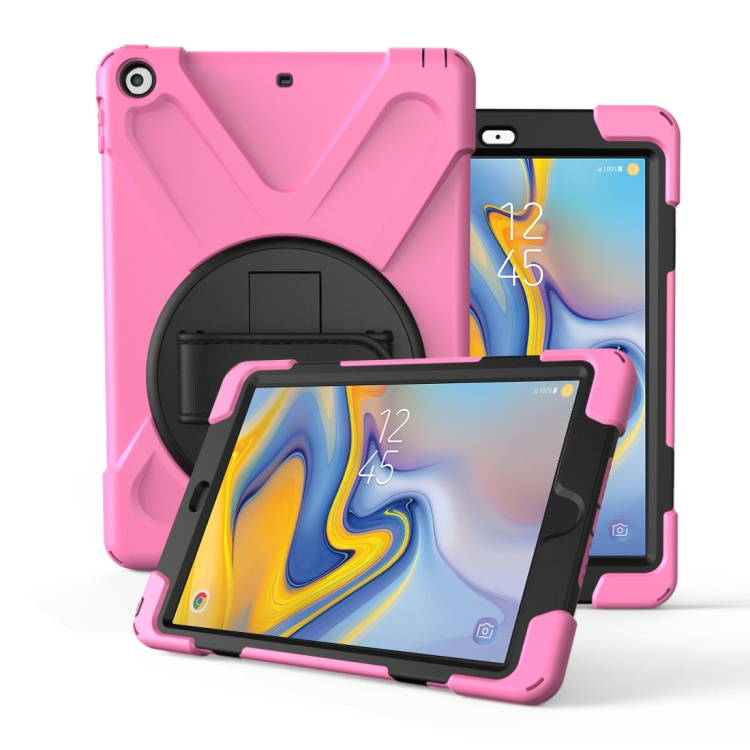 

For Galaxy Tab A 8.0 T387(2018) 360 Degree Rotation PC + Silicone Protective Case with Holder & Hand-strap(Pink)