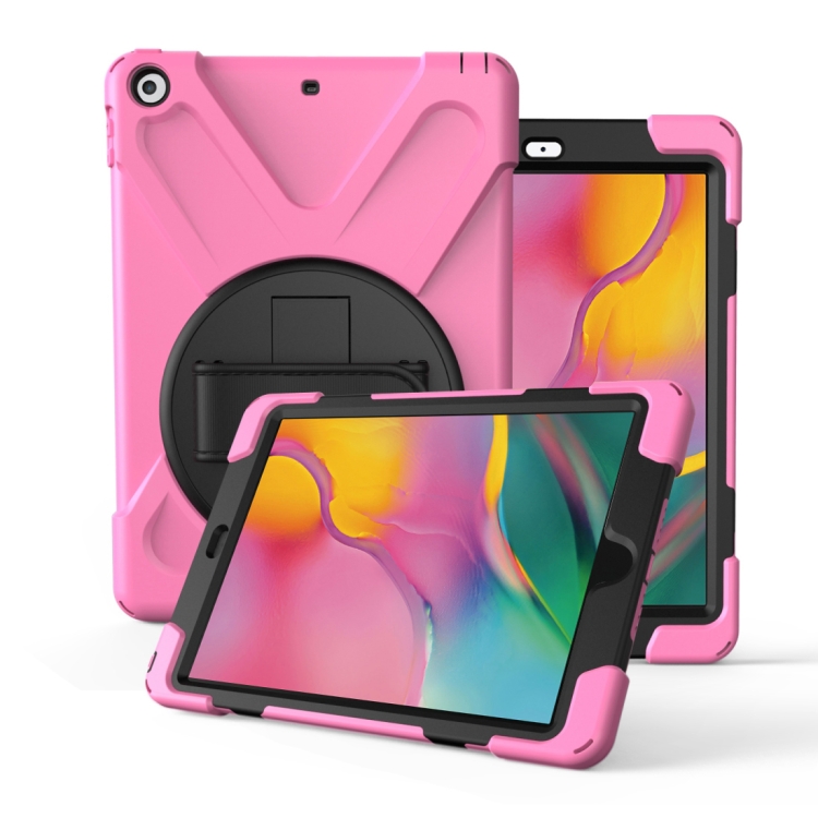 

For Galaxy Tab A 8.0（2019）P200/P205 360 Degree Rotation PC + Silicone Protective Case with Holder & Hand-strap(Pink)