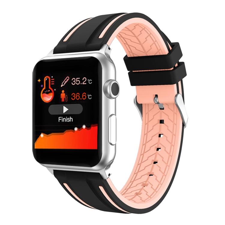 

For Apple Watch Series 4 & 3 & 2 & 1 38mm Two-color Floral Pattern Silicone Wrist Strap Watch Band without body(Black + Pink)