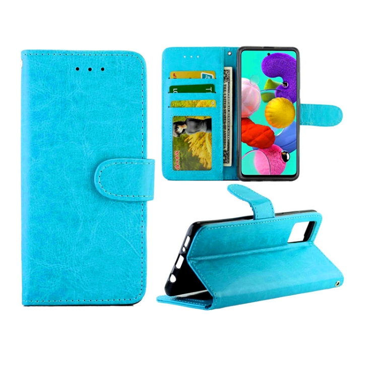 

For Galaxy A51 Crazy Horse Texture Leather Horizontal Flip Protective Case with Holder & Card Slots & Wallet & Photo Frame(Baby Blue)