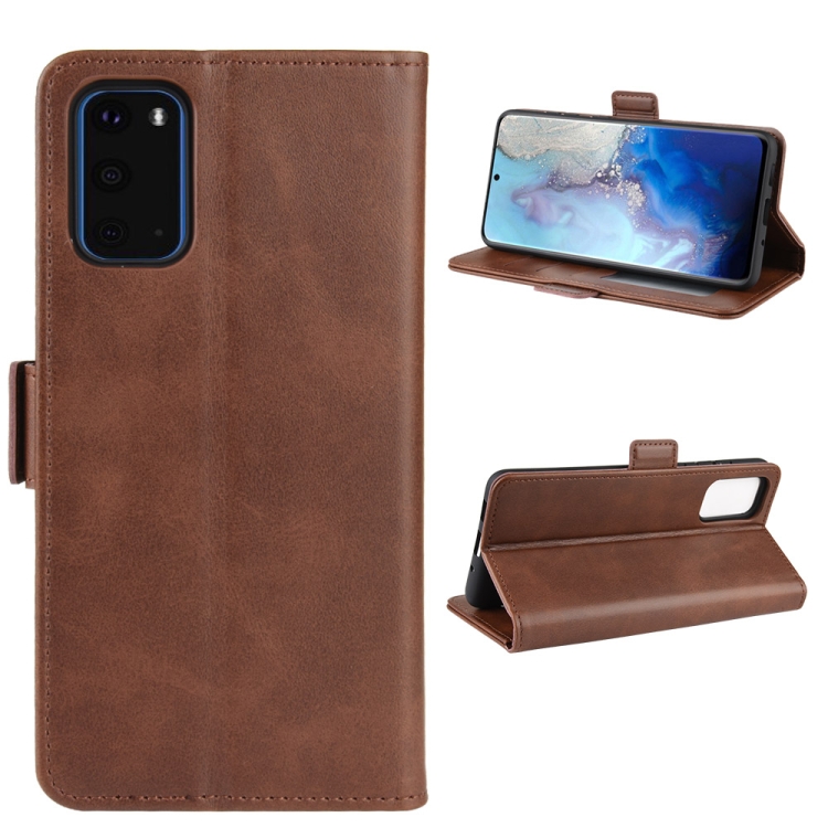 

For Galaxy S20 Double Buckle Crazy Horse Business Mobile Phone Holster with Card Wallet Bracket Function(Brown)