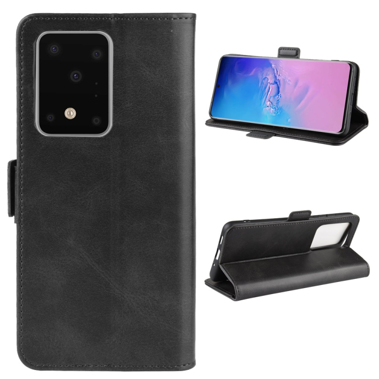 

For Galaxy S20 Ultra Double Buckle Crazy Horse Business Mobile Phone Holster with Card Wallet Bracket Function(Black)