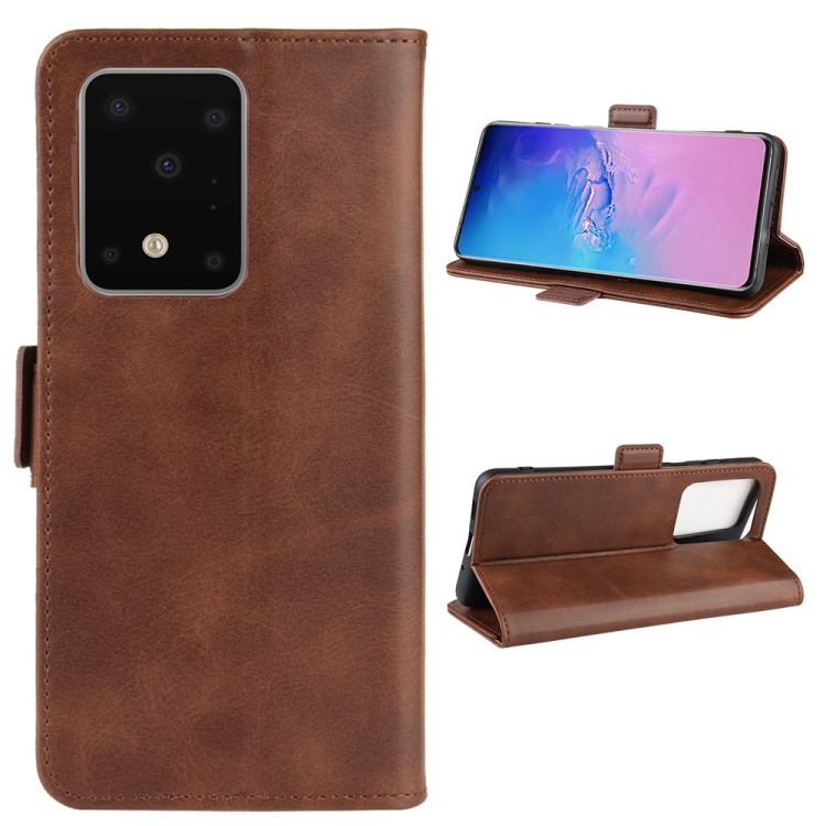 

For Galaxy S20 Ultra Double Buckle Crazy Horse Business Mobile Phone Holster with Card Wallet Bracket Function(Brown)