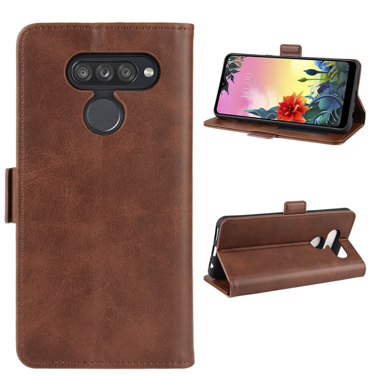 

For LG K50S Double Buckle Crazy Horse Business Mobile Phone Holster with Card Wallet Bracket Function(Brown)