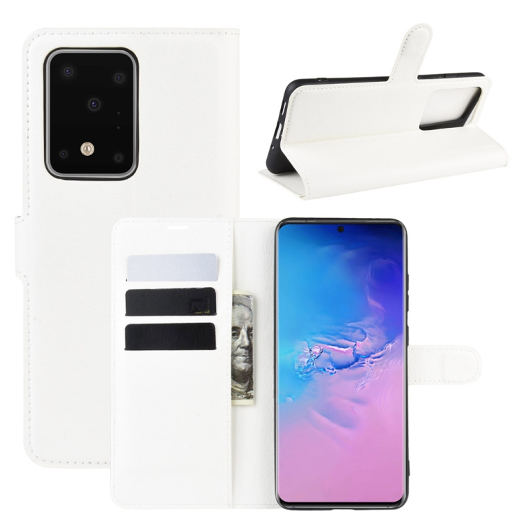 

For Galaxy S20 Ultra Litchi Texture Horizontal Flip Protective Case with Holder & Card Slots & Wallet(White)