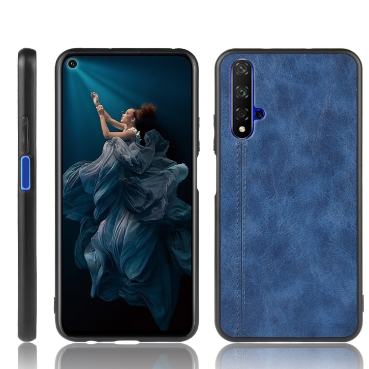 

For Huawei Honor 20 Shockproof Sewing Cow Pattern Skin PC + PU + TPU Case(Blue)