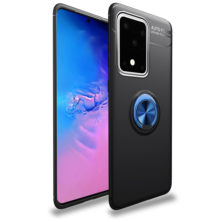 

For Galaxy S20 Ultra Metal Ring Holder 360 Degree Rotating TPU Case(Black+Blue)