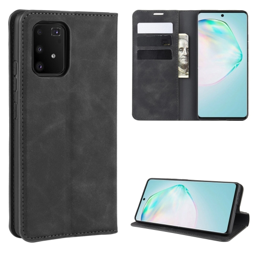 

For Galaxy A91 / M80s / S10 Lite Retro-skin Business Magnetic Suction Leather Case with Holder & Card Slots & Wallet(Black)