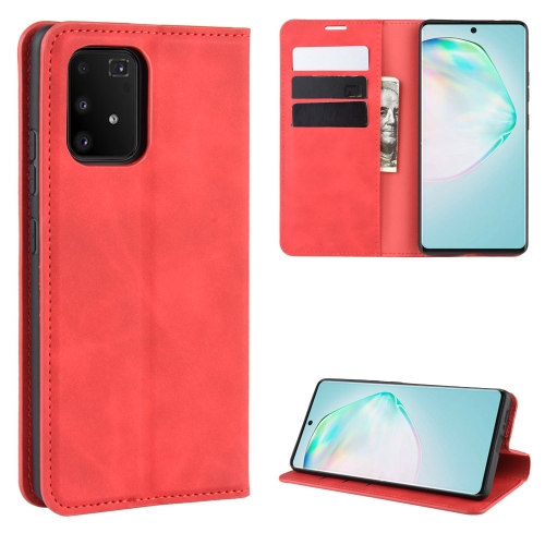 

For Galaxy A91 / M80s / S10 Lite Retro-skin Business Magnetic Suction Leather Case with Holder & Card Slots & Wallet(Red)