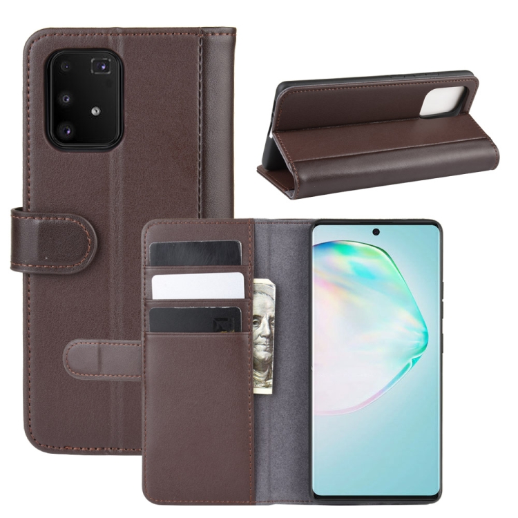 

For Galaxy A91 / M80s / S10 Lite Horizontal Flip Genuine Leather Case with Holder & Card Slots & Wallet(Brown)