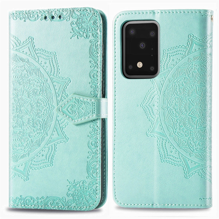

For Galaxy S20 Ultra Halfway Mandala Embossing Pattern Horizontal Flip Leather Case with Holder & Card Slots & Wallet & Photo Frame & Lanyard(Green)