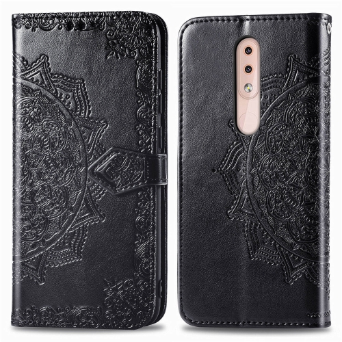 

For Nokia 4.2 Halfway Mandala Embossing Pattern Horizontal Flip Leather Case , with Holder & Card Slots & Wallet & Photo Frame & Lanyard(Black)