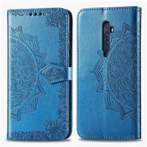 

For OPPO Reno2 Halfway Mandala Embossing Pattern Horizontal Flip Leather Case , with Holder & Card Slots & Wallet & Photo Frame & Lanyard(Blue)