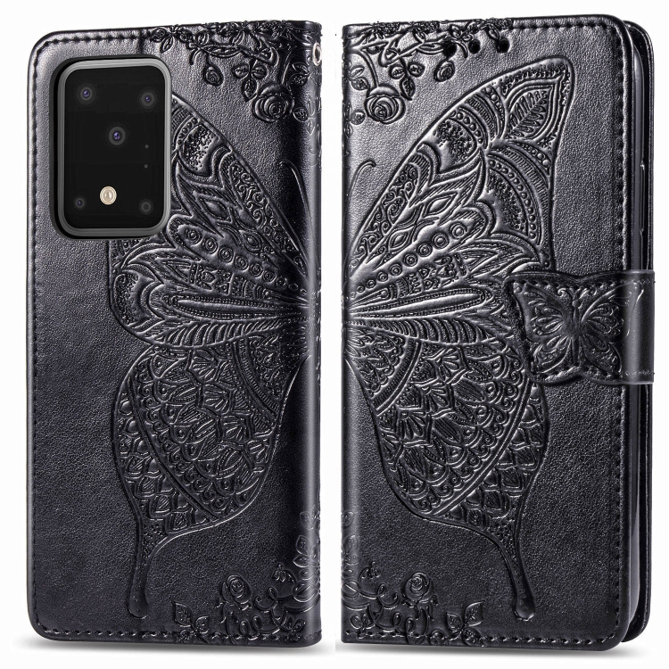 

For Samsung Galaxy S20 Ultra Butterfly Love Flower Embossed Horizontal Flip Leather Case with Bracket / Card Slot / Wallet / Lanyard(Black)