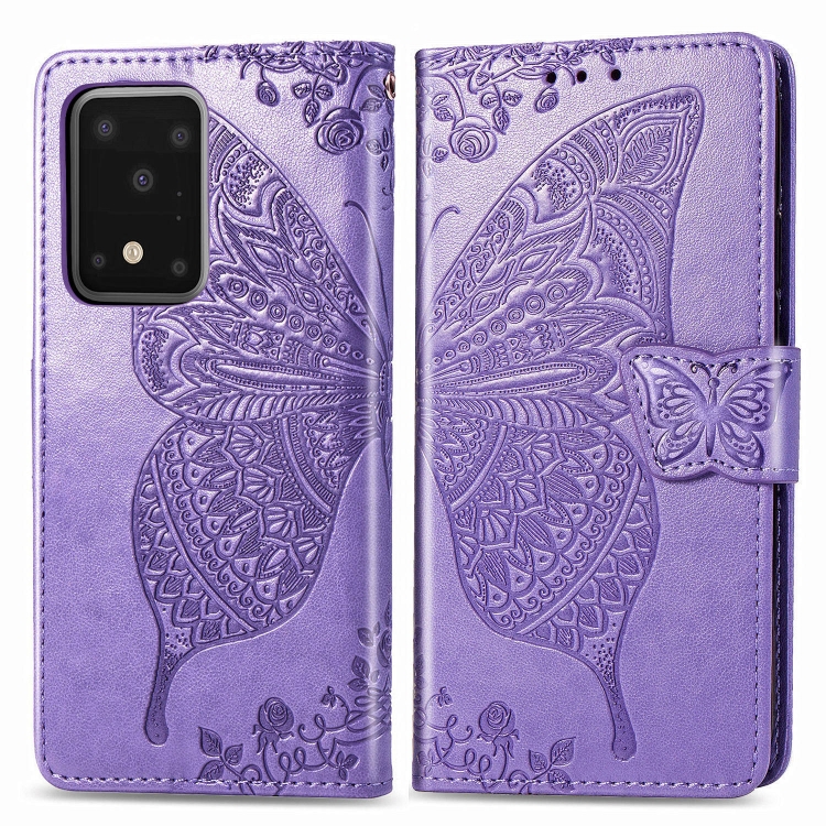 

For Samsung Galaxy S20 Ultra Butterfly Love Flower Embossed Horizontal Flip Leather Case with Bracket / Card Slot / Wallet / Lanyard(Light Purple)