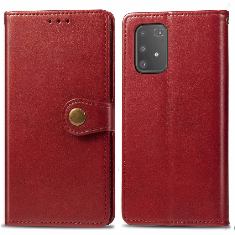 

For Galaxy S10 Lite / A91 / M80s Retro Solid Color Leather Buckle Mobile Phone Protection Leather Case with Photo Frame & Card Slot & Wallet & Bracket Function(Red)