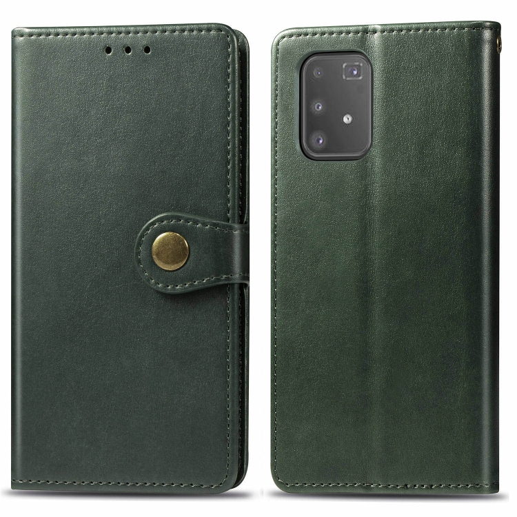 

For Galaxy S10 Lite / A91 / M80s Retro Solid Color Leather Buckle Mobile Phone Protection Leather Case with Photo Frame & Card Slot & Wallet & Bracket Function(Green)