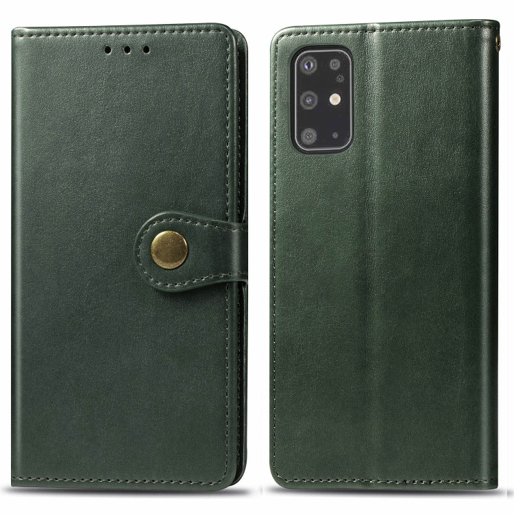 

For Galaxy S20+ Retro Solid Color Leather Buckle Mobile Phone Protection Leather Case with Photo Frame & Card Slot & Wallet & Bracket Function(Green)