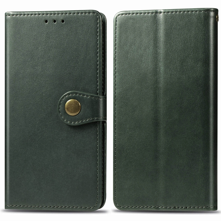 

For Galaxy S20 Ultra Retro Solid Color Leather Buckle Mobile Phone Protection Leather Case with Photo Frame & Card Slot & Wallet & Bracket Function(Green)