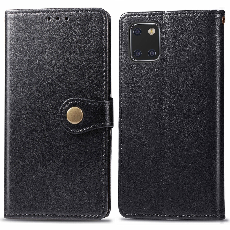 

For Galaxy Note10 Lite / A81 / M60s Retro Solid Color Leather Buckle Mobile Phone Protection Leather Case with Photo Frame & Card Slot & Wallet & Bracket Function(Black)