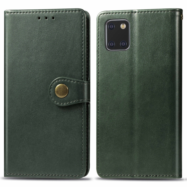 

For Galaxy Note10 Lite / A81 / M60s Retro Solid Color Leather Buckle Mobile Phone Protection Leather Case with Photo Frame & Card Slot & Wallet & Bracket Function(Green)