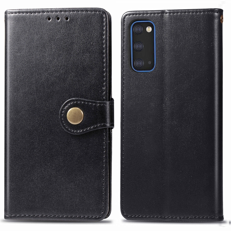 

For Galaxy S20 Retro Solid Color Leather Buckle Mobile Phone Protection Leather Case with Photo Frame & Card Slot & Wallet & Bracket Function(Black)