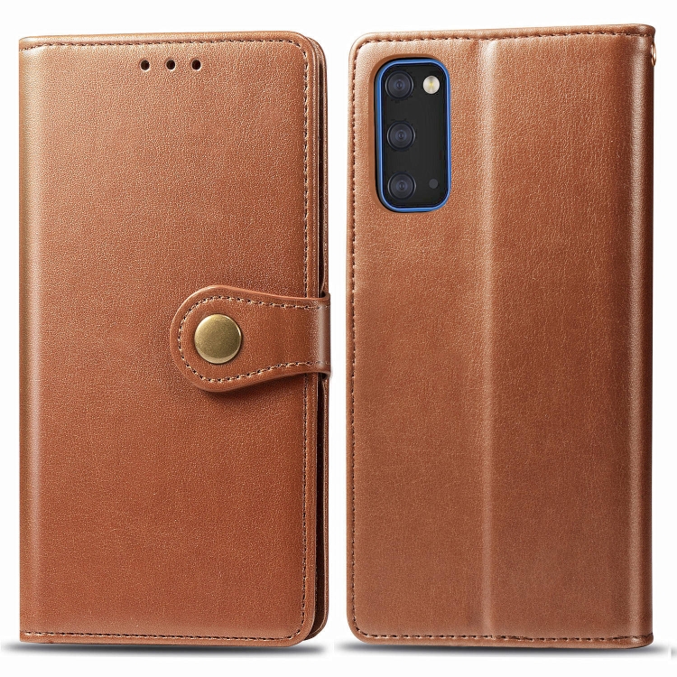 

For Galaxy S20 Retro Solid Color Leather Buckle Mobile Phone Protection Leather Case with Photo Frame & Card Slot & Wallet & Bracket Function(Brown)